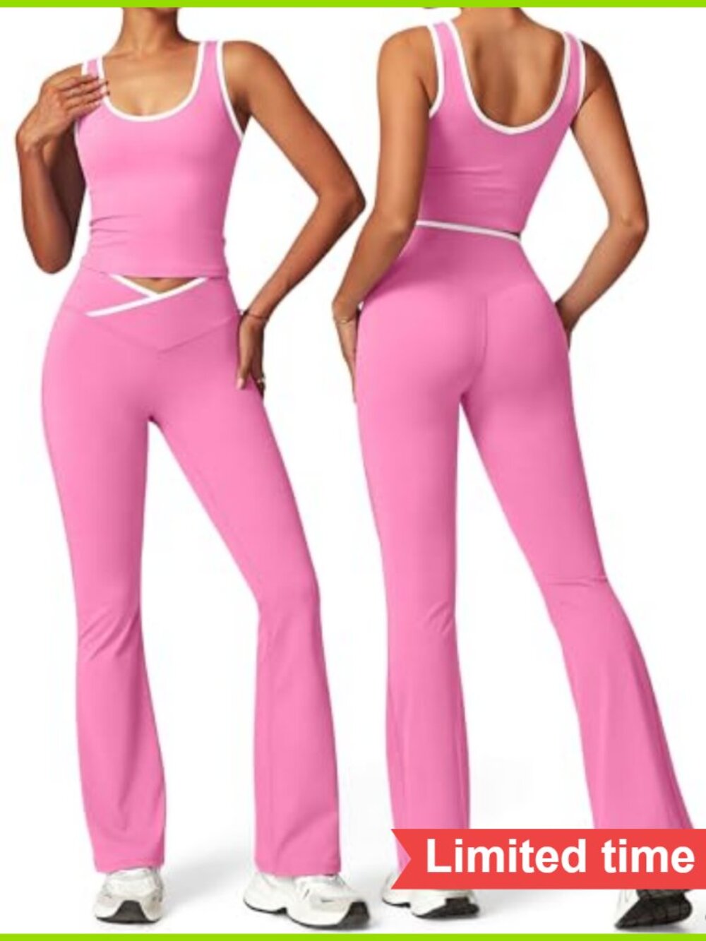 2 Piece Athletic Set Flare Yoga Pants & Sleeveless Tank Top High Stretch